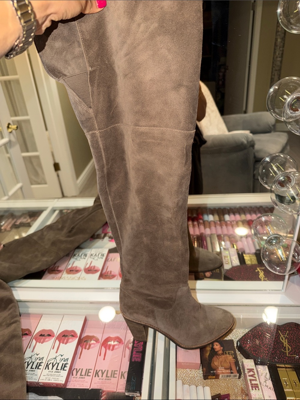 Vince Camuto Women’s Brown Suede Knee-High Block Heel Boots - Picture 2 of 5
